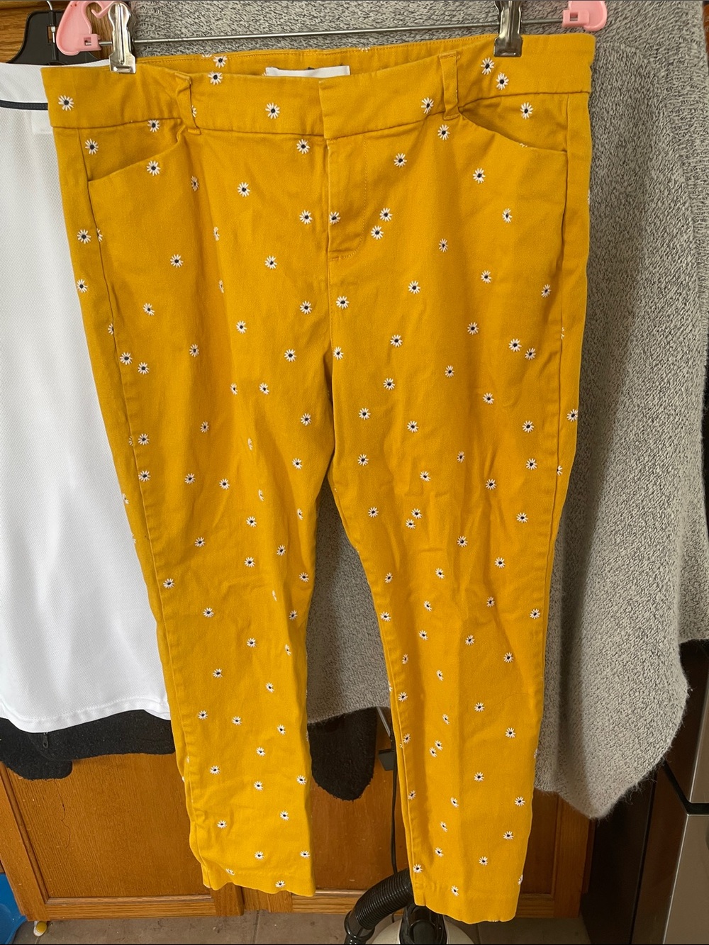 Old Navy Pixie Mustard Yellow Daisy-Embroidered Pants Size 14